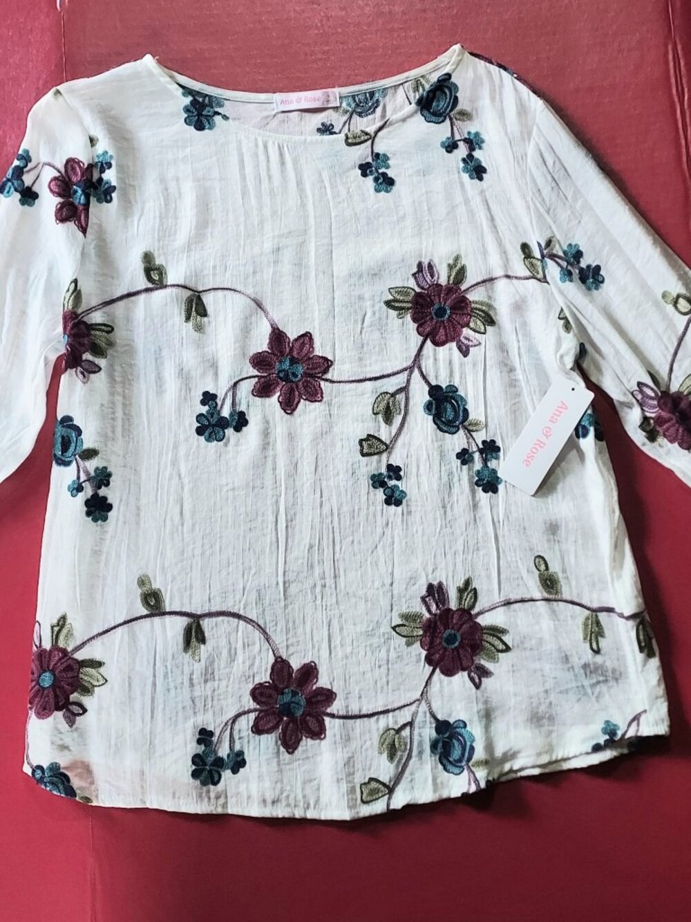 Ann & Rose Embroidered Floral Blouse NTW L